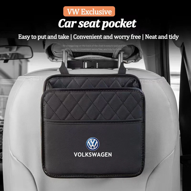 Leather Car Seat Storage Bag Garbage Box Hanging Case Organizing Tools For Volkswagen VW RLine R GTI Golf Amarok T5 Phaeton ID3