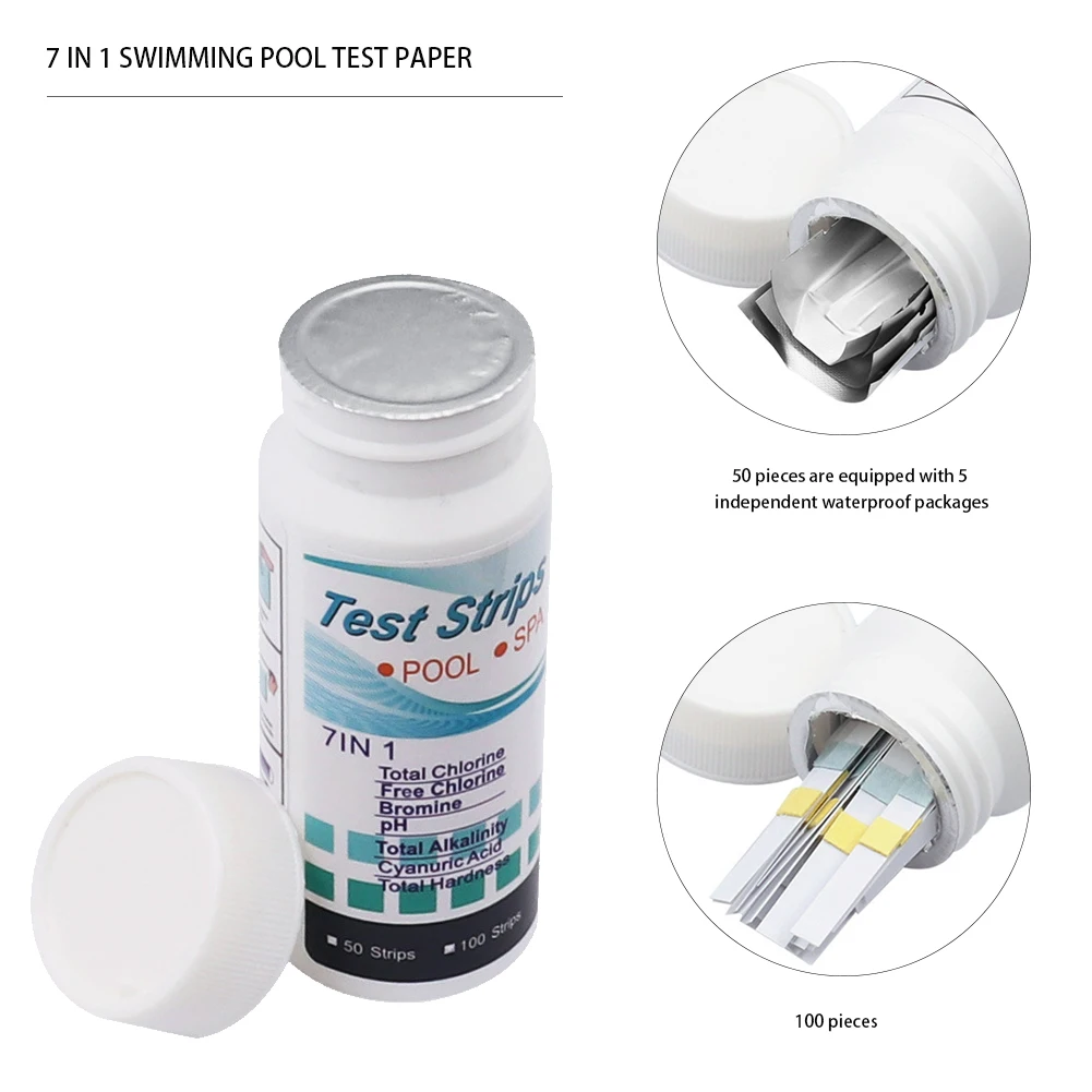 50/100 pces tiras de ph de teste de água multiuso 7-em-1 valor de cloro residual alcalinidade dureza testador aquário piscina acessórios