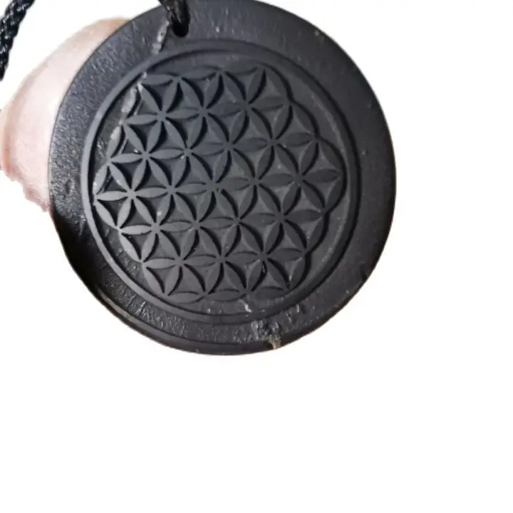 30mm Shungite Stone  with Flower of Life Engraving Black Stone
