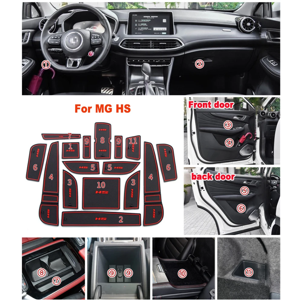 Car Door Groove Mat For MG HS 2019-2023 Auto Anti-Slip Cup Mat Non Slip Door Gate Pad Car Accessories 16Pcs/Set