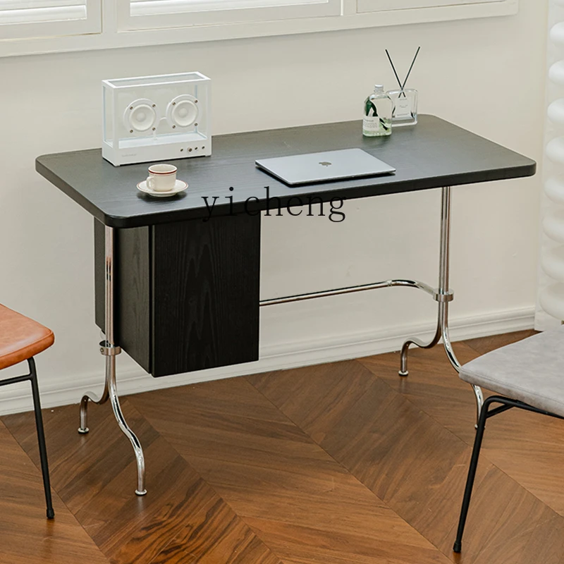 

ZZ medieval minimalist desk with drawers stainless steel desk light luxury dresser