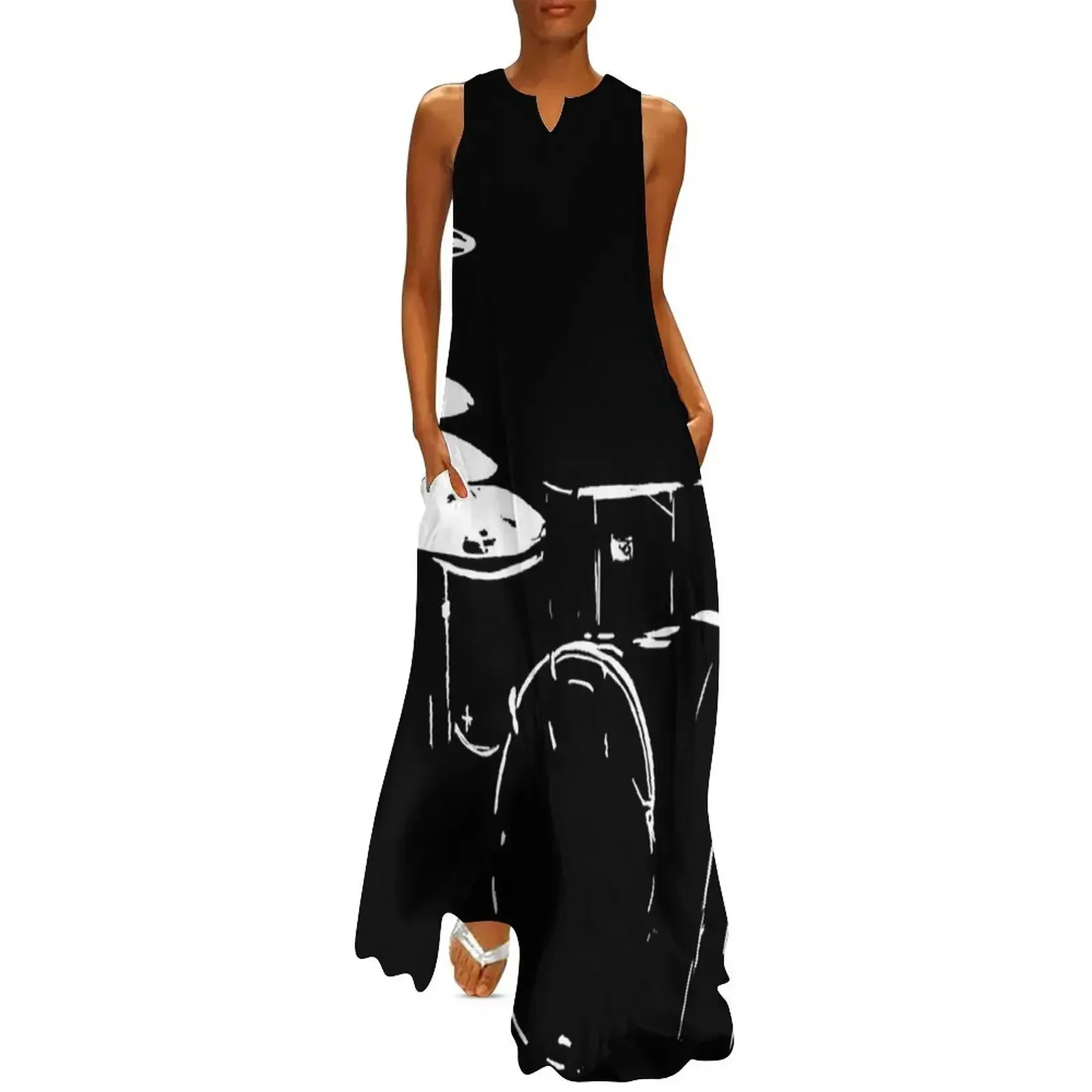 

Drum kit black and white Long Dress wedding guest dress 2025 summer dress for women 2025 Women's summer