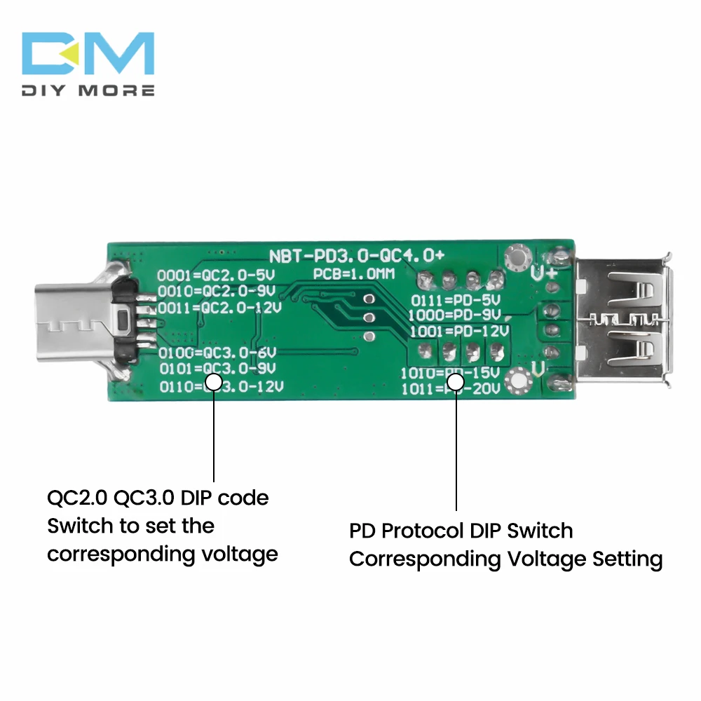 Support PD/QC2.0 3.0 Protocol Fast Charge Deception Trigger Aging Test Board Type-C 5V9V12V15V20V With Male and Female Connector