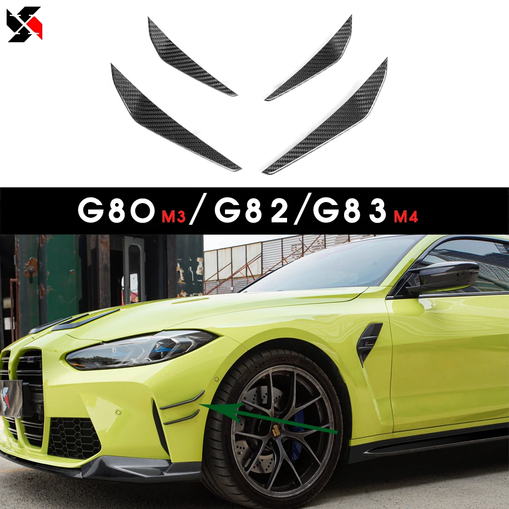 

4PCS For BMW M3 M4 Sedan Coupe Convertible G80 G82 G83 2020- Dry Carbon Fiber Front Bumper Side Splitter Canards Fin Flaps