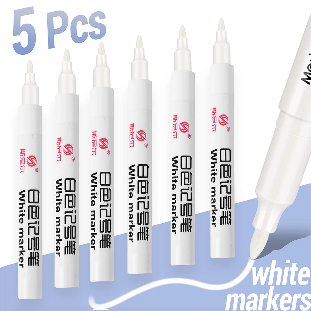

1-5pcs Permanent Oily White Marker Pen Waterproof Quick Drying Tire Painting Graffiti Fiber NIB Notebook Drawing Office Supplies