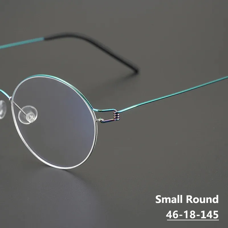 กรอบแก้วขนาดเล็กกลมไม่มีสกรูแบรนด์เนมสำหรับผู้ชายผู้หญิงเบามากสีสันสดใสแว่นตากรอบสีฟ้า