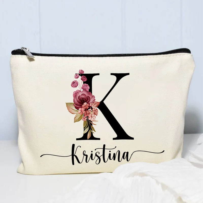 Custom Name Letters Makeup Bag Women Trendy Travel Cosmetic Organizer Bridesmaid Wedding Gifts Canvas Side Bag for Ladies Pouch