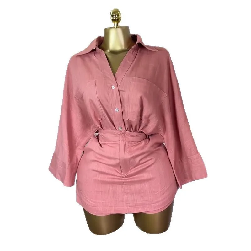 Fashion women's clothing 2025 summer new sweet and fresh collar bat sleeve shirt high waist half body pants skirt two-piece set