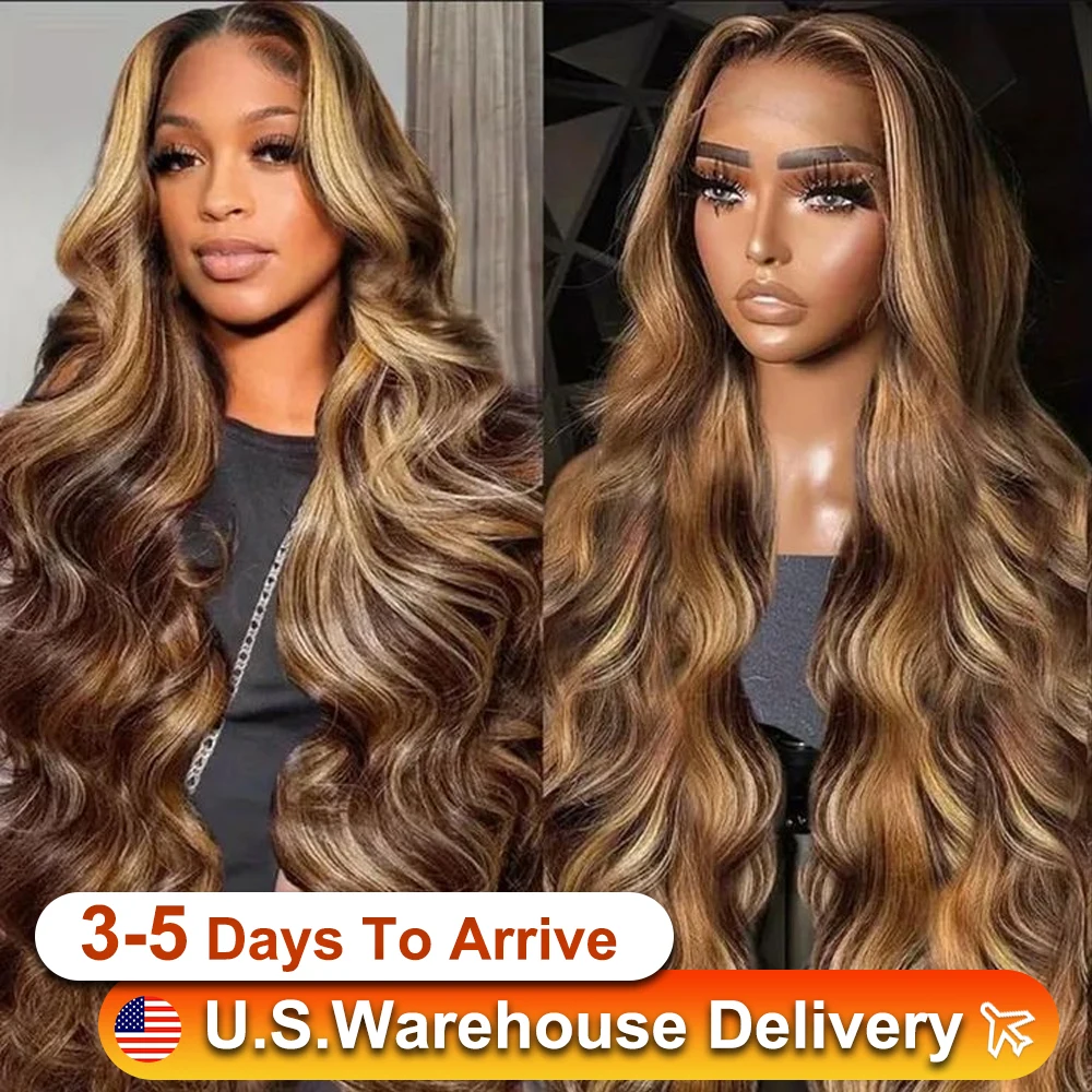 4/27 Highlight Body Wave Wig 13x4 HD Transparent Lace Wigs Human Hair Brazilian Remy Hair Pre Plucked For Women 210 Density