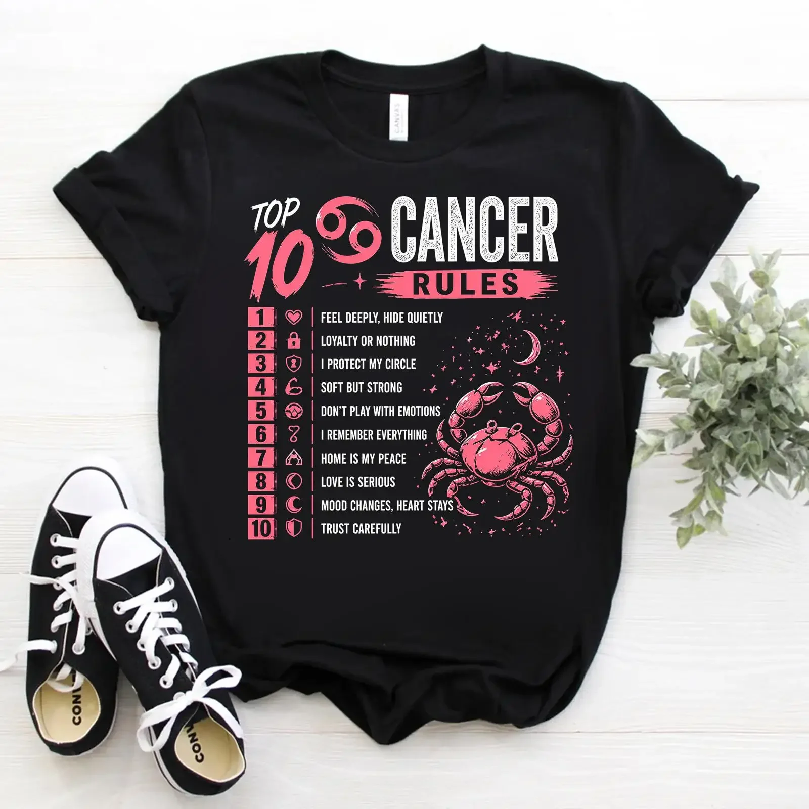 Top 10 Cancer Rules Zodiac Horoscope T Shirt Astrological Sign June July Birthday Christmas  vintage Washed graphic Comfortable