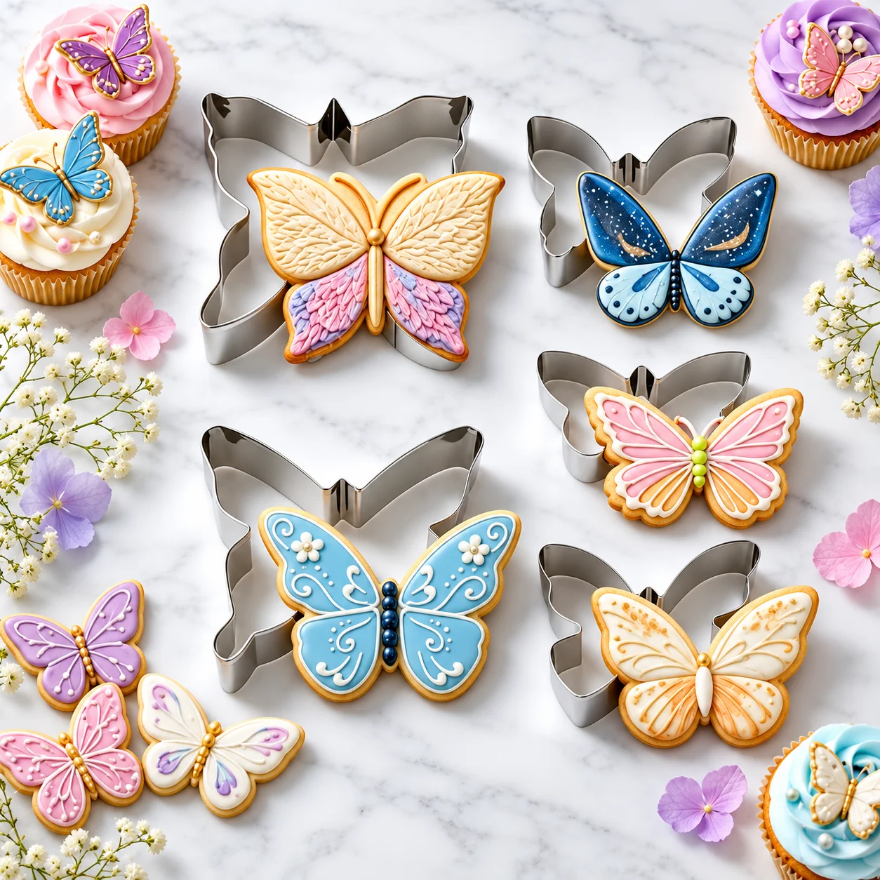 5PCS Butterfly Cookie Cutter Set Food-Grade Stainless Steel Smooth Reusable Easy Clean Molds for Fondant Pastry Cake Home Baking