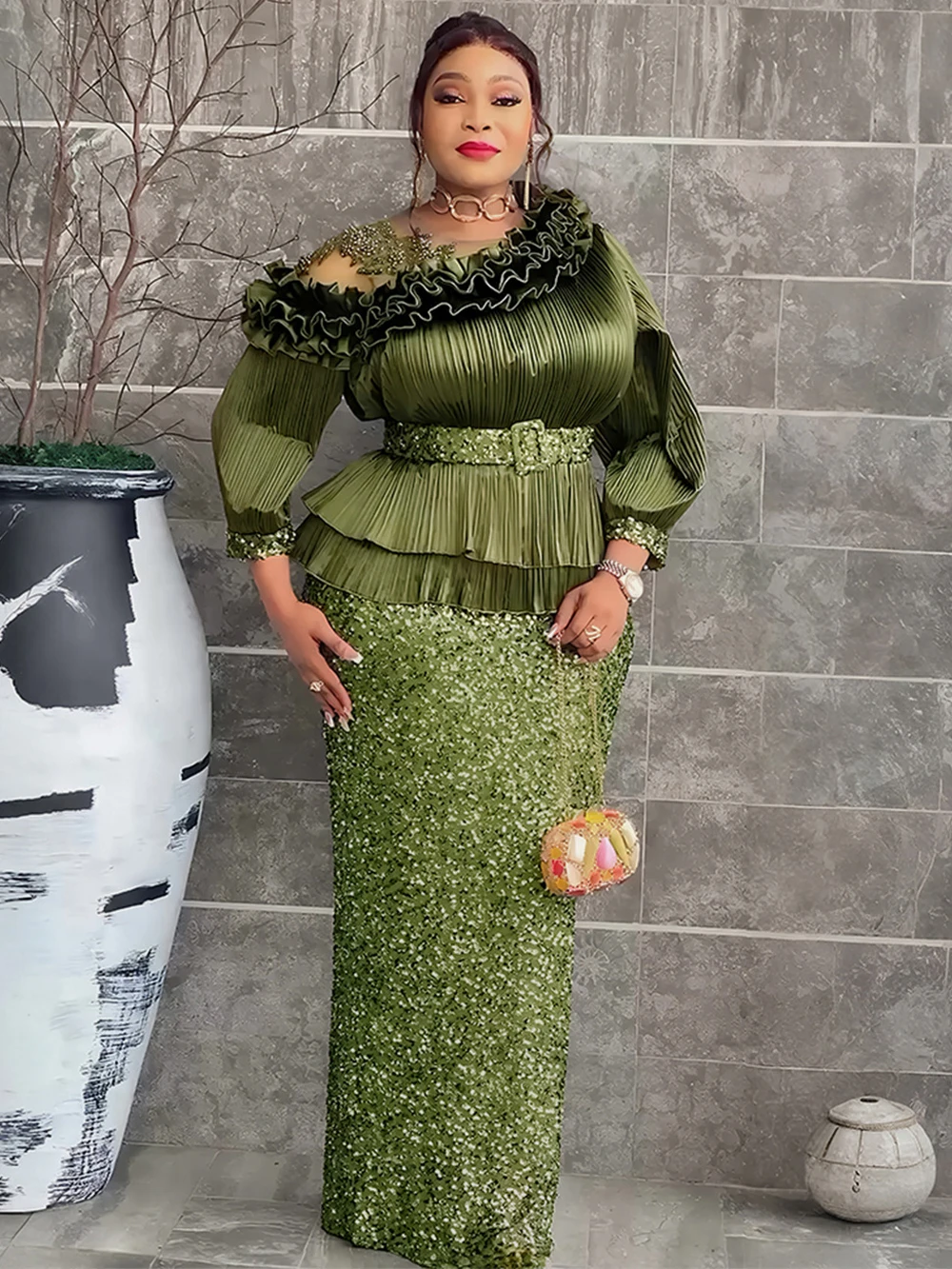 African Dresses For Women Luxury Dashiki Sequin Maxi Robes Plus Size Ruffle Long Dress Wedding Party Birthday Evening Clothing
