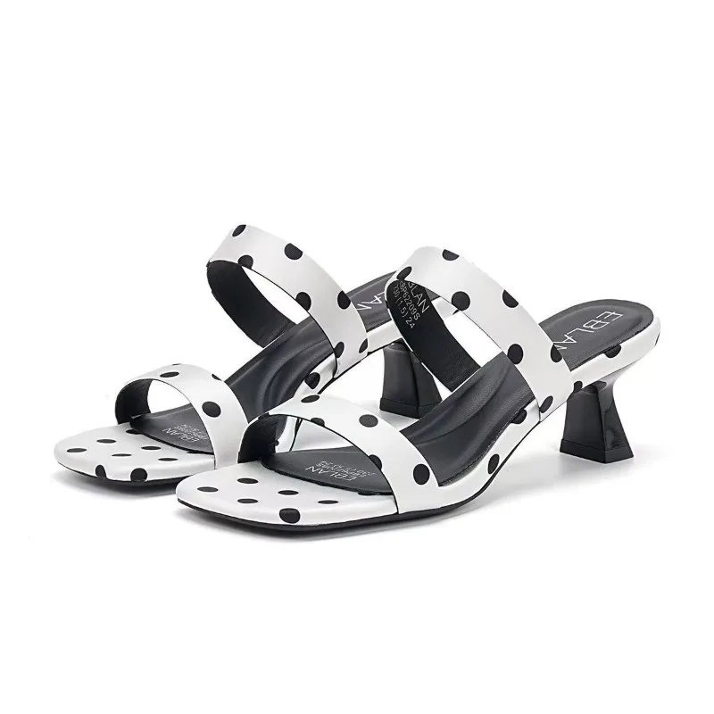 Women's Square Open Toe Wave Point Style Vintage Block Heel Slippers 2026 New Summer Women Fashion Casual Comfortable Sandals