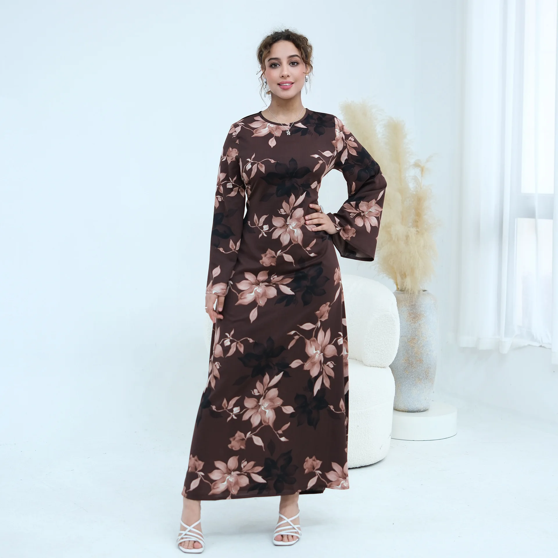 Women Dress Abaya Flower Dubai Arab Print Msulim Eid Jalabiya Ramadan Vestidos Largos Islam Flare Sleeve Long Robe Morocco 2026