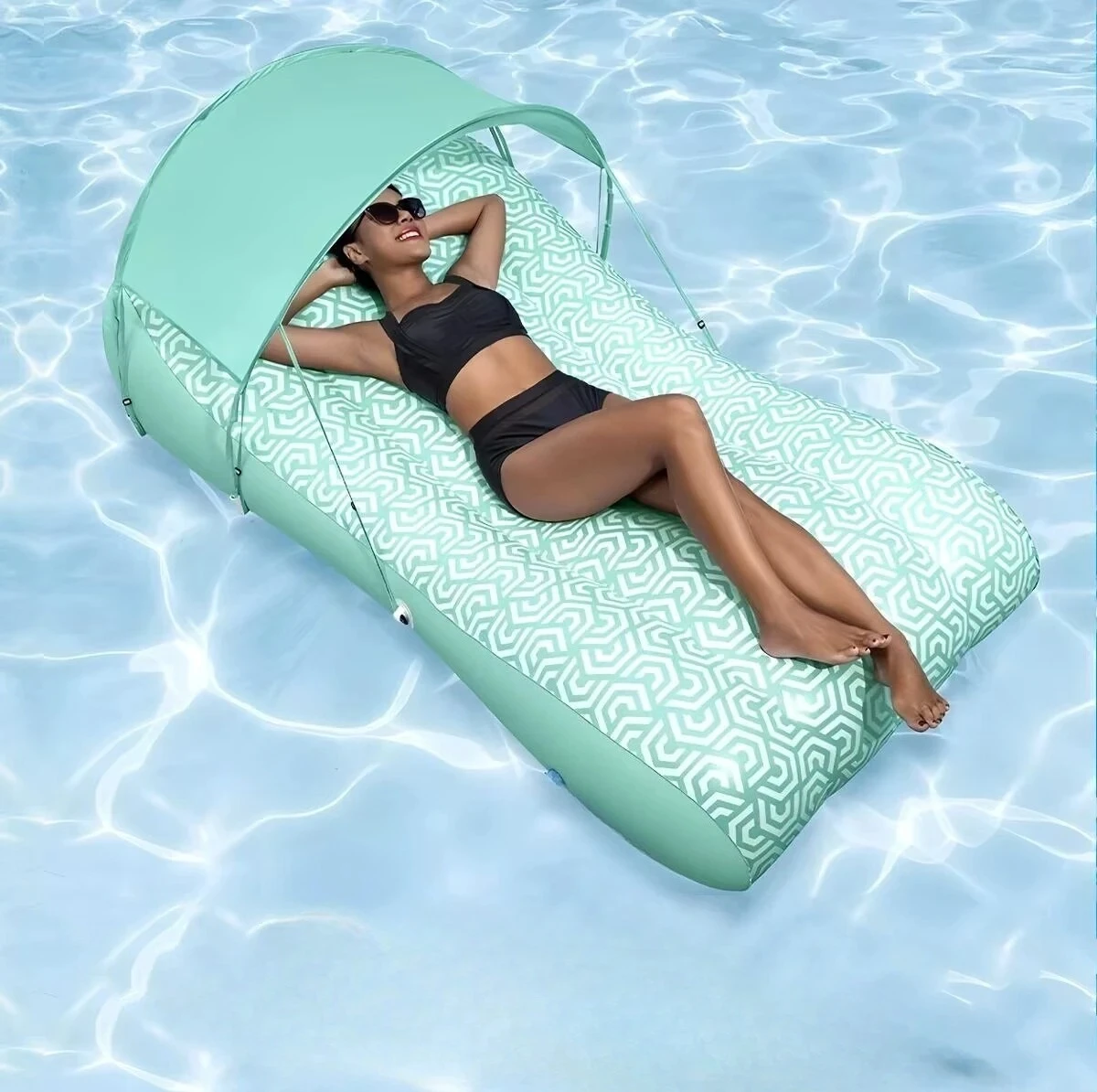 Inflatable Float House For Outdoor Drift Water Floating Island Dual Air Mattress Foldable Lounge Beach Pool