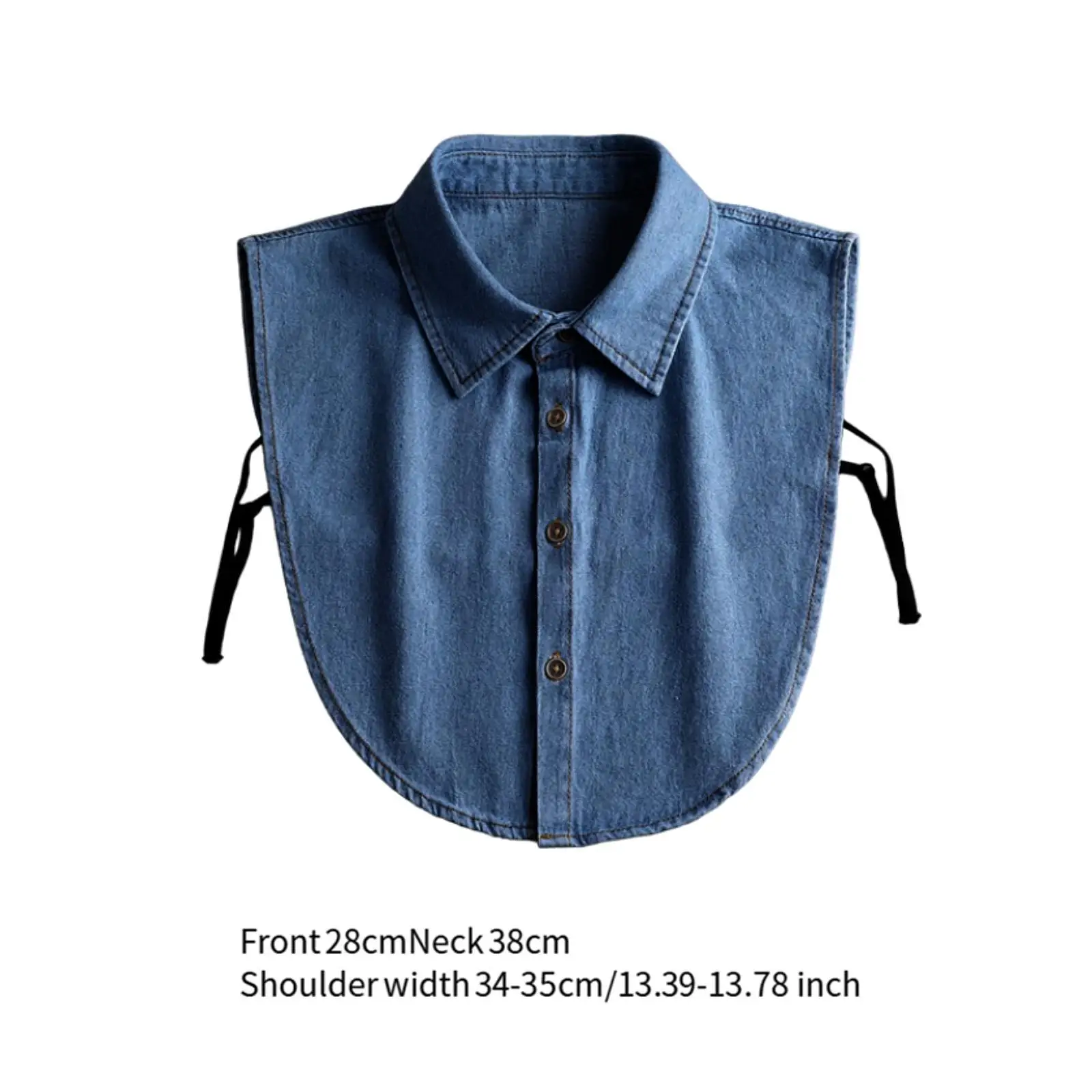 Women Fashion Faux Collar Detachable Denim Blue Half Shirt Blouse Neckwear Cotton Blend Sleeveless Adjustable Straps Decorative