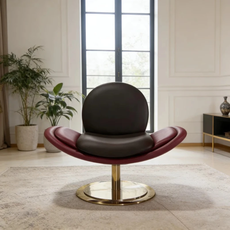 

Modern luxury rotating lounge chair with gold-plated stainless steel base, color-matching leather upholstered single sofa