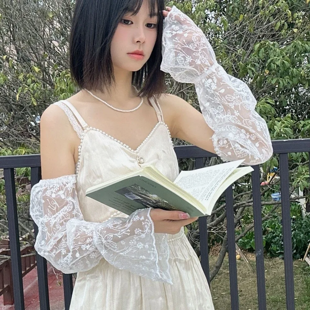 

Эластичные рукава из ледяного шелка с вырезами, тонкие, солнцезащитные, сетчатые, с цветочным узором, для девочек