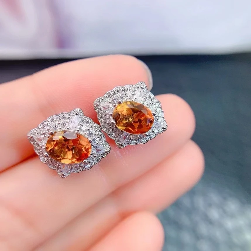 

Dazzling Gemstone Silver Earrings 7mm*9mm Total 4ct Natural Citrine Earrings Solid 925 Silver Citrine Jewelry with Gold Plated