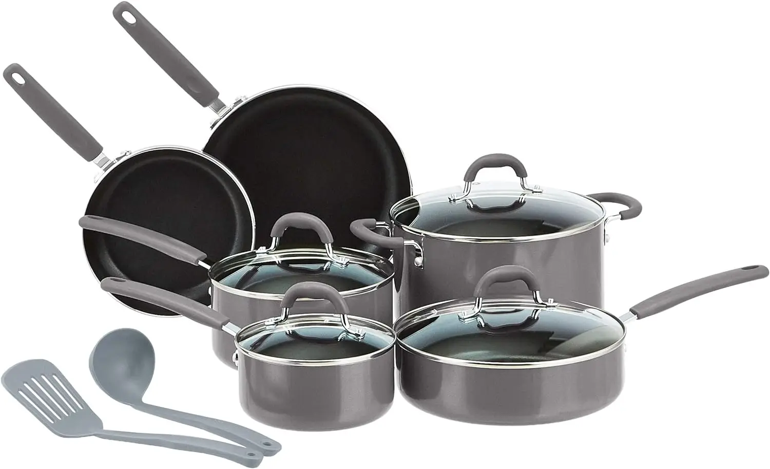 

Basics Ceramic Non-Stick 12-Piece Cookware Set, Gray - Pots, Pans and Utensils