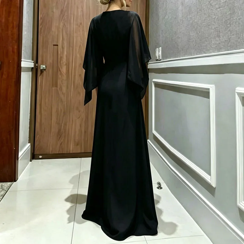 Women Formal Jumpsuit 2Pcs Set Sheer Flare Sleeve High Waist Split Overlay Wide Playsuit Suit Evening Prom Wedding Romper Outfit view 4