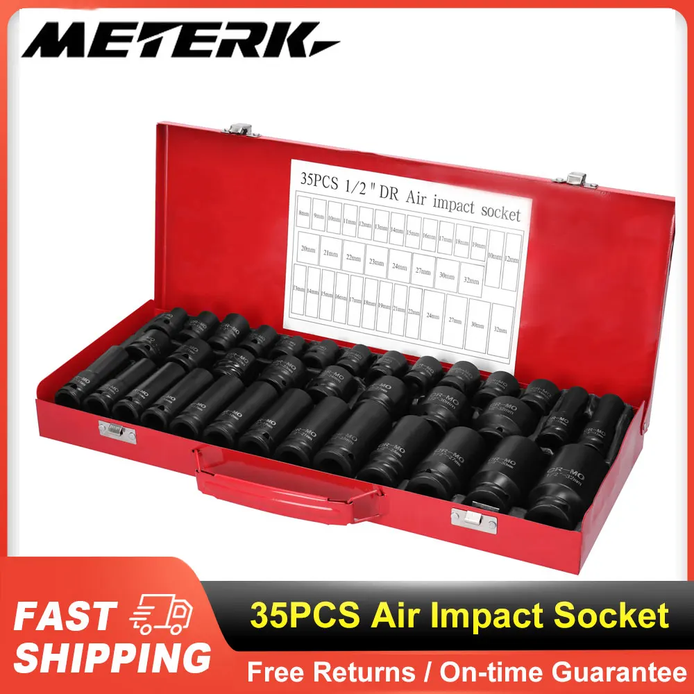

35PCS 12.5mm Air Impact Socket Set 1/2inch Drive Chrome Vanadium Steel Pneumatic Socket Kit Car Repairing Tools Kit