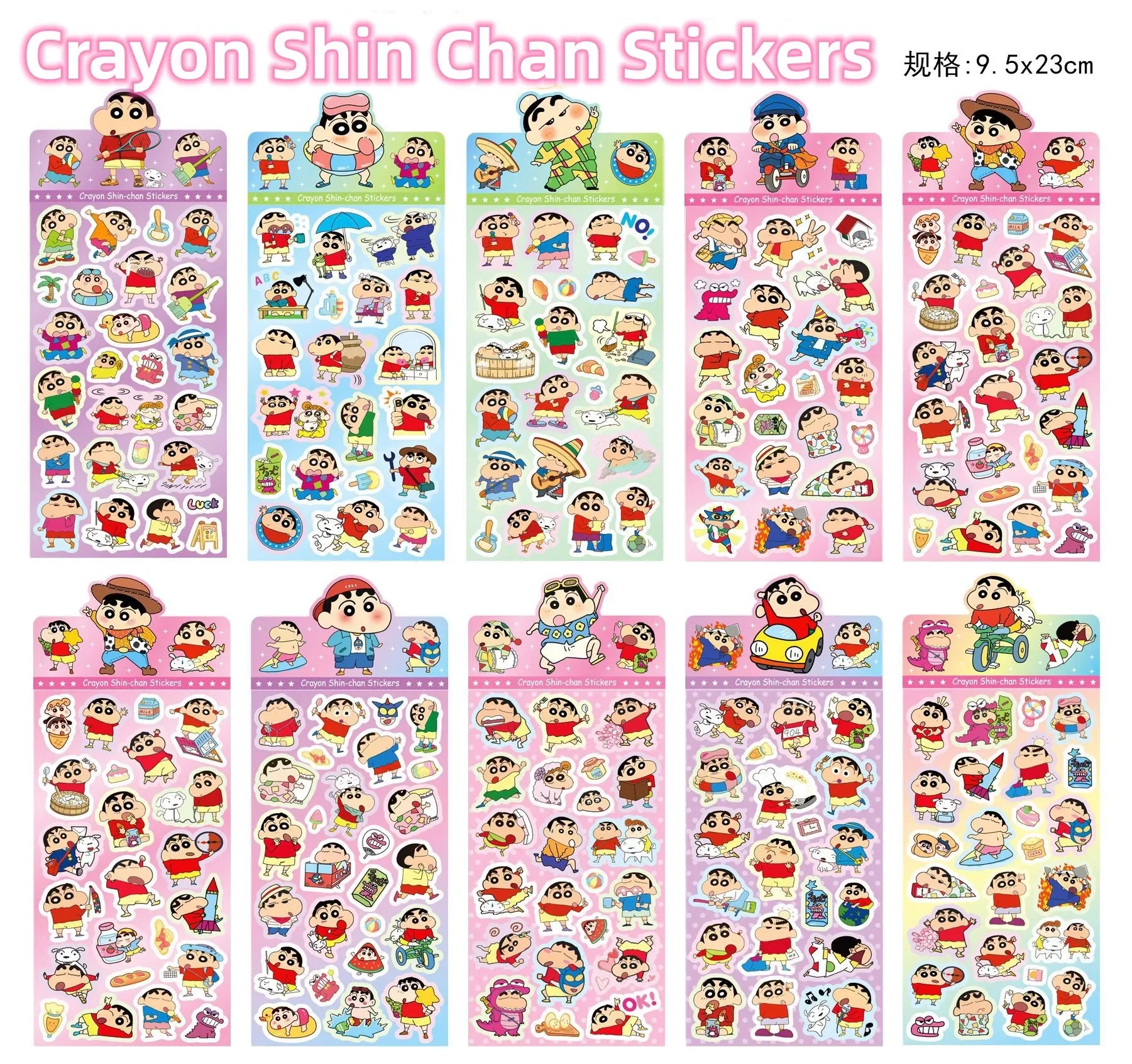 20/60/100pcs Crayon Shinchan Laser sticker waterproof Hand account Diy decoration Cute cartoon animation sticker Children\'s gift