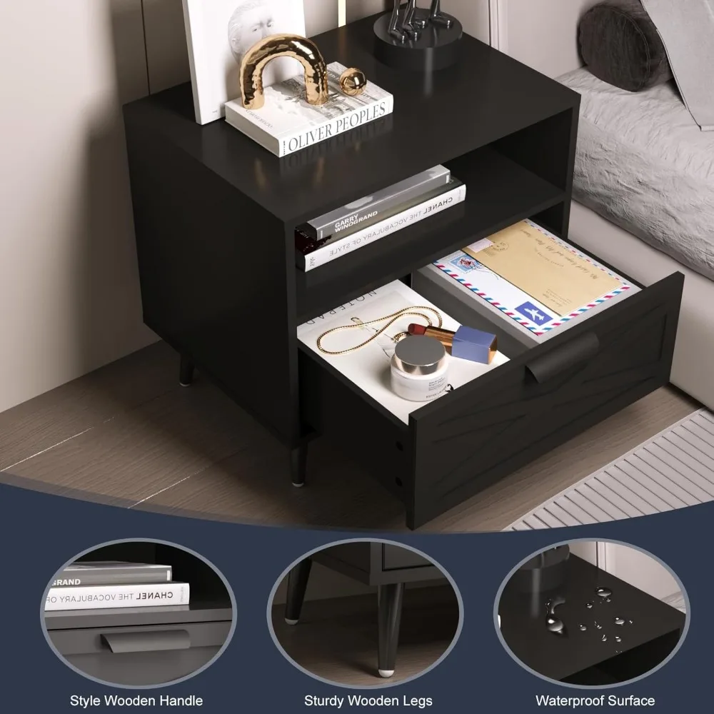 منضدة خشبية معاصرة مع درج ورف للتخزين بجانب السرير