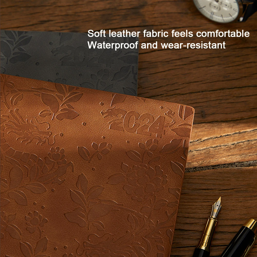 (Logo can be engraved) A5 leather notebook, 2024 business schedule, student daily planning, planner, record book, notepad, memo