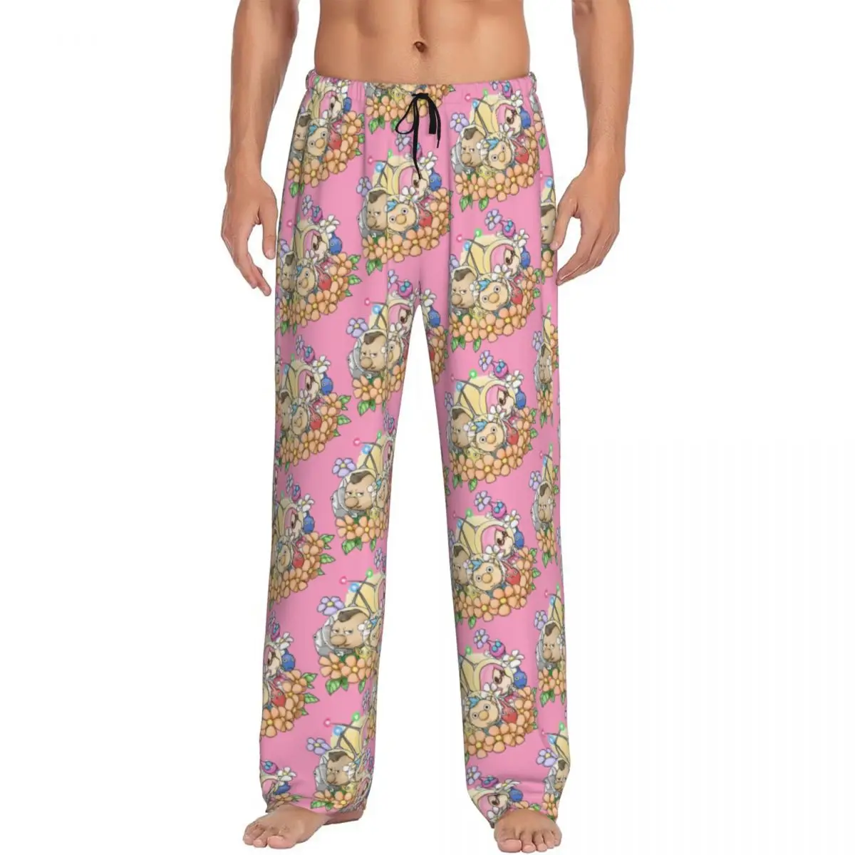 Custom Print Men Cartoon Pikmins Play Game Pajama Pants Sleepwear Sleep Lounge Bottoms with Pockets