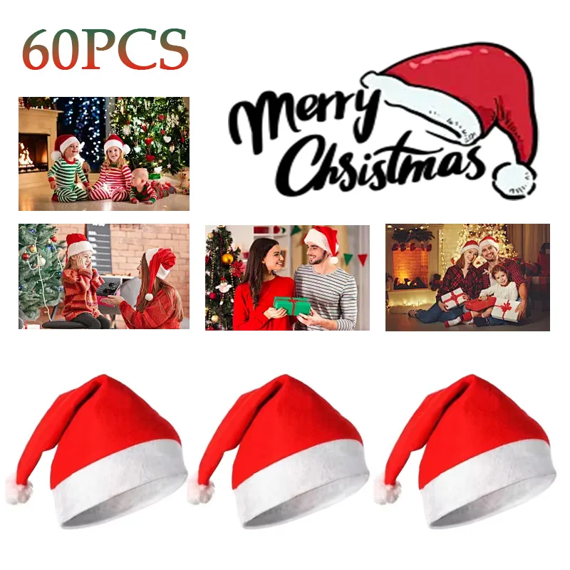 1-60 Stück billigere klassische Vlies Weihnachts mütze für Erwachsene Kinder Haustiere Weihnachts mützen Party hüte Weihnachts dekorationen