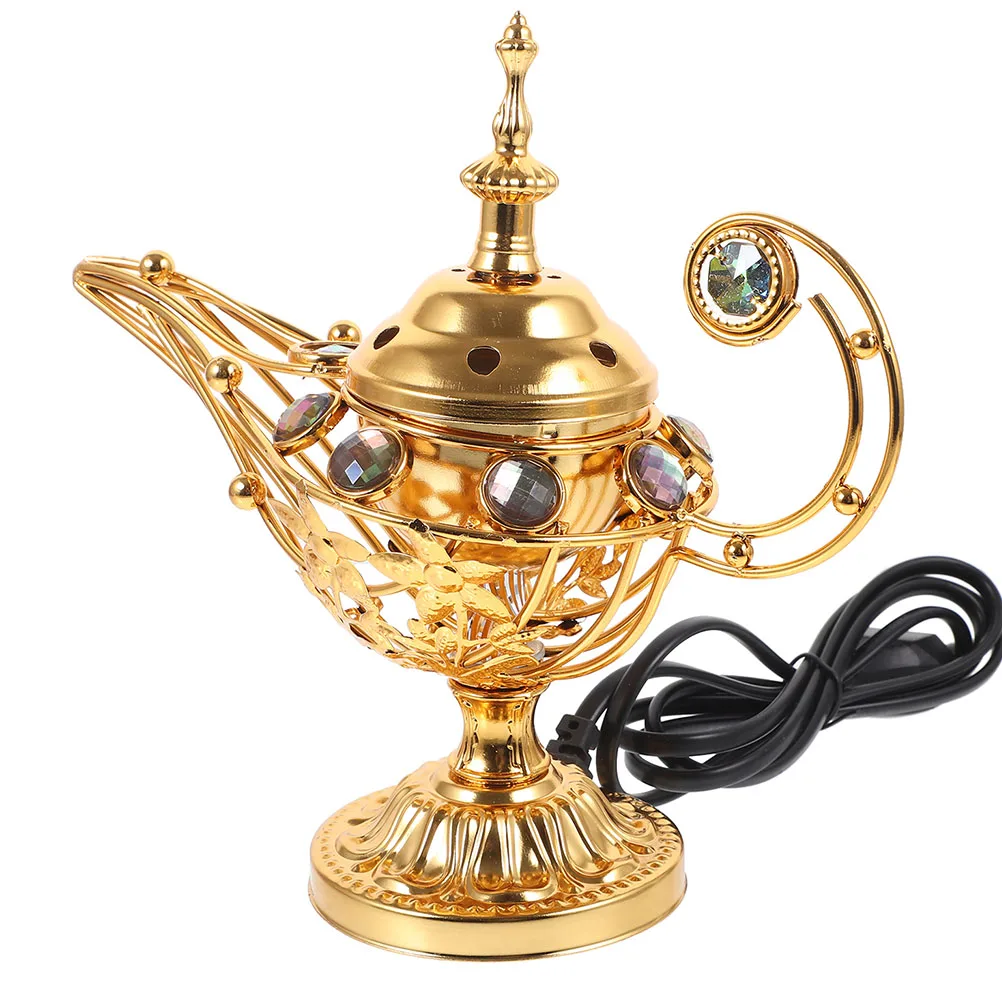 

Electric Incense Burner Metal Censer Middle Eastern Decorative Home Office Yoga Room Aromatherapy Reusable Retro Style