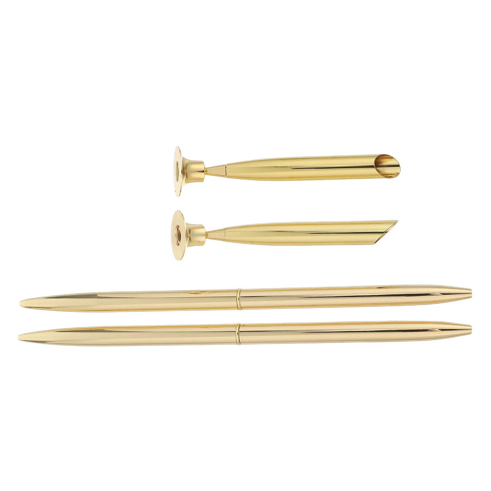 2Sets Gold Ballpoint Pen Set Premium Metal Reception Signing Pen with Round Holder for Guest Book Wedding Office Desk Counter