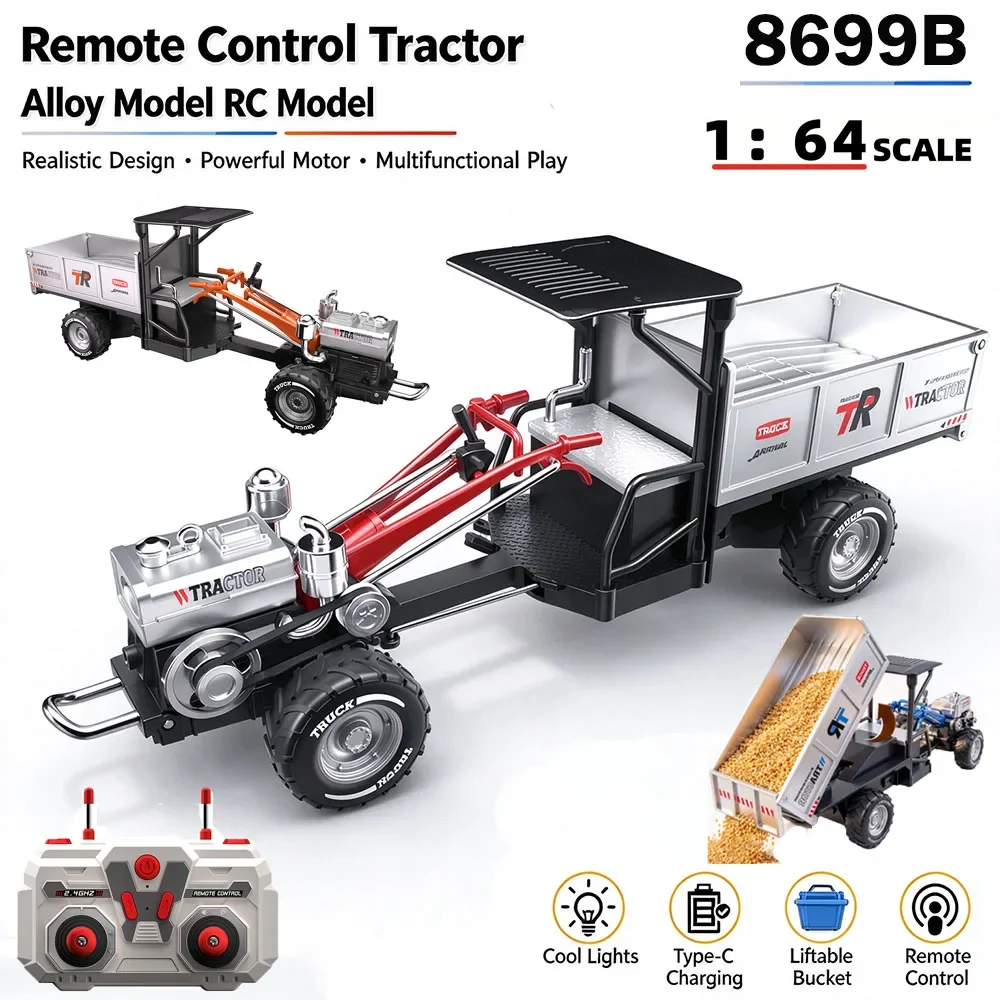 In Stock Children Simulation 1:64 Alloy Full Scale Retro Remote Control Tractor Model Machine Electric Toy Car Birthday Gift
