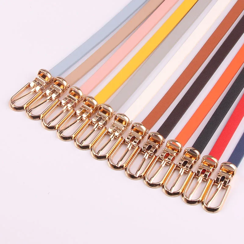 Image of Mehrfarbige Kleider im koreanischen Stil mit Pullovern – Schmaler Gürtel: Modischer, vielseitiger Gürtel aus PU-Leder mit Dornschließe für Damen