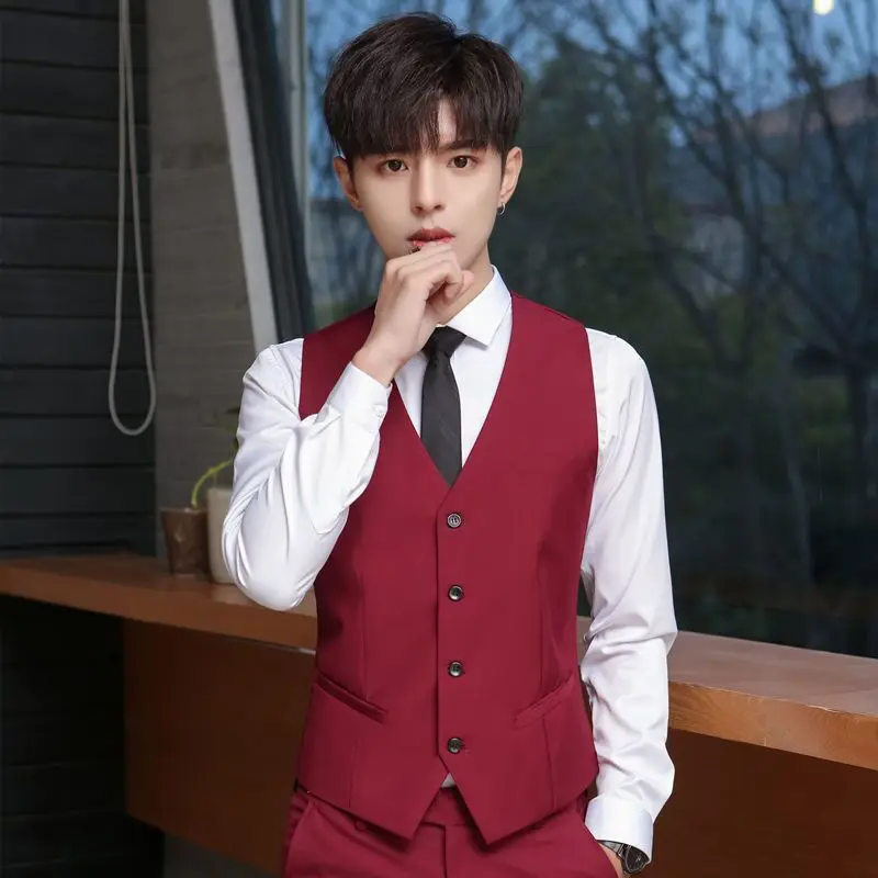

Men's Slim Fit Wedding Suit Vest Korean Sle Casual irt Set Stand Edition V-Ne Other Scenarios Spring 2023