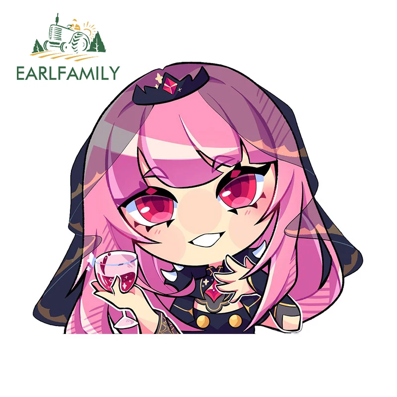 EARLFAMILY 13cm x 12cm Chibi Anime Girl Cartoon Car Stickers Kawaii Red Eyes Peeking Decal Personality Cute Accessories