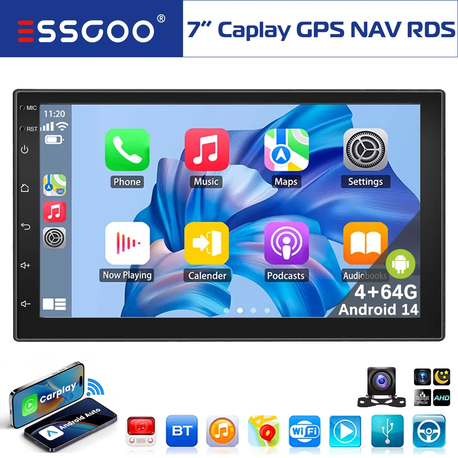 

7" Double 2 DIN Android 14 CarPlay Car Stereo Radio Touch Screen GPS Navigation Wifi FM/RDS Bluetooth Multimedia Fit Nissan