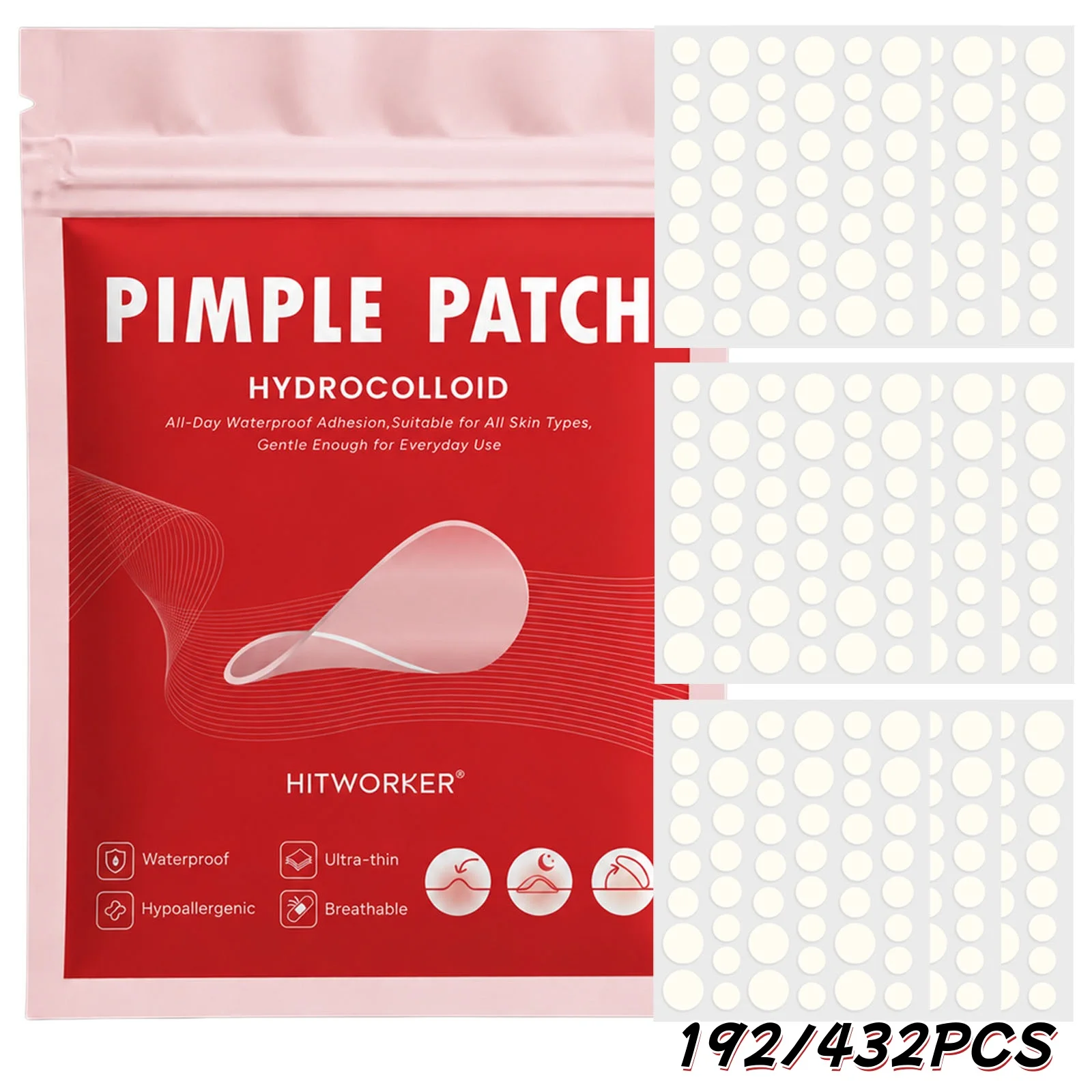 192/432pcs Hydrocolloid Pimple Patches, Ultra Thin Invisible Spot Cover Face Stickers, Water-Resistant Day Night Care