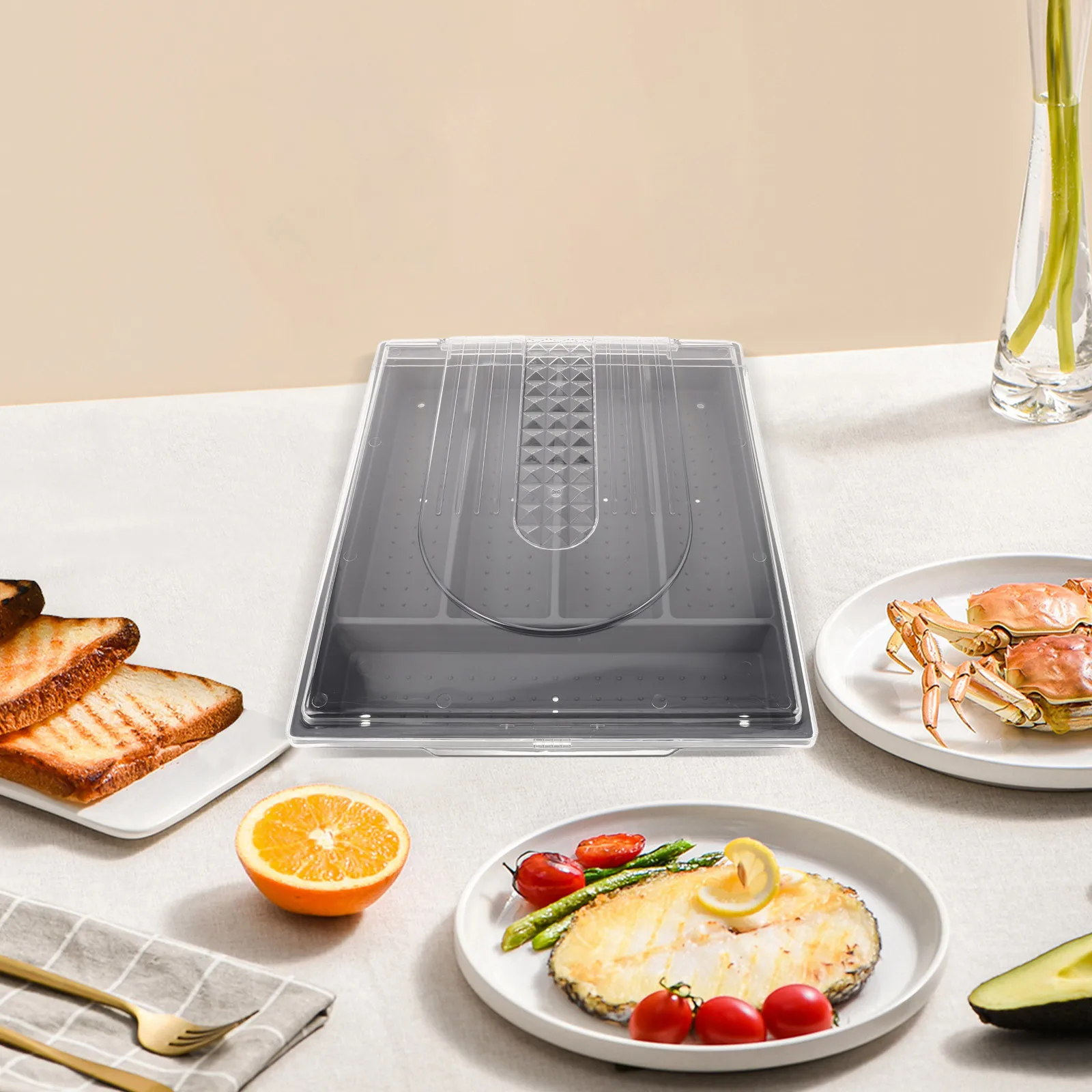 

Dust-Proof Storage Box Large Capacity Grid Design Kitchen Drawer Organizer Utensil Tray Narrow Flatware Holder Cutlery