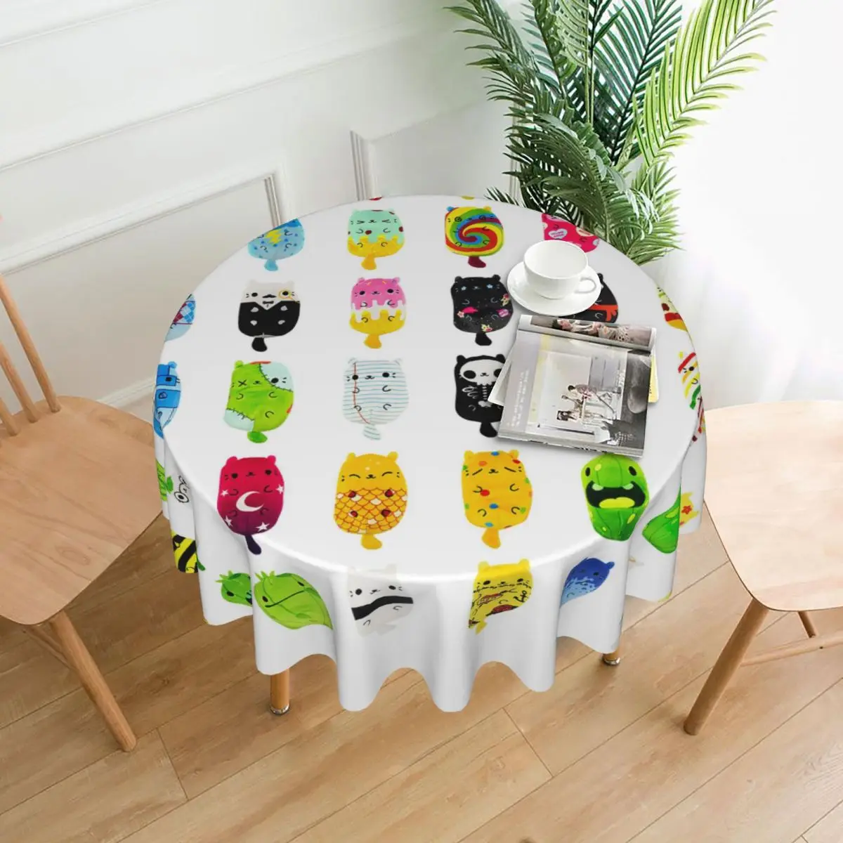 

Cats Vs Pickles Customized Waterproof Round Tablecloth Oilproof Table Cloth for Kitchen Events Dining Table Cover 60 inch