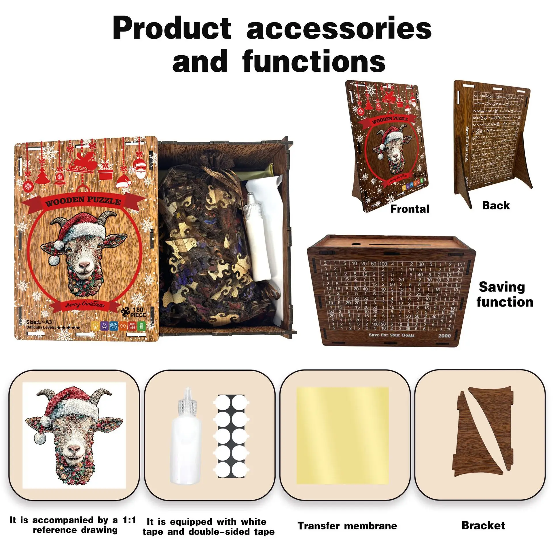 180개 크리스마스 사슴 나무 퍼즐 불규칙한 모양의 직소 퍼즐 게임 생일 크리스마스 선물 돼지 저금통 크리스마스 홈 데코