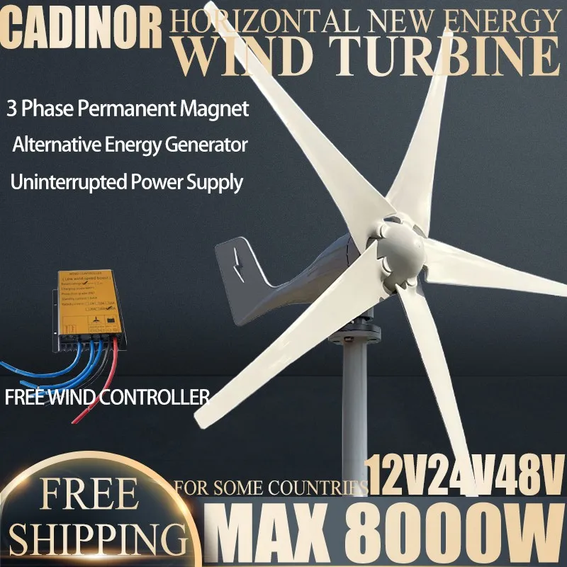 8000W 12V 24V 48V Wind Energy Generator Small Wind Power Turbine Windmill for Home Farm With MPPT Controller Regulator for You