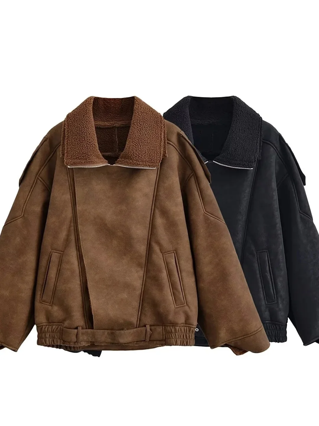 معطف نسائي فضفاض مبطن بالقطن من American Retro Sle مصنوع من جلد الغزال والفرو للخريف والشتاء جديد #1