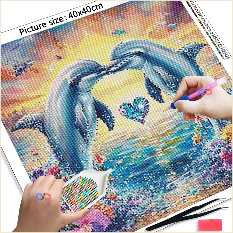 5D New Arrival Diamond Painting Blue Dolphin Animal Wall Decor DIY Embroidery Kits Mosaic Sunset Handmade Hobby Children's Gift