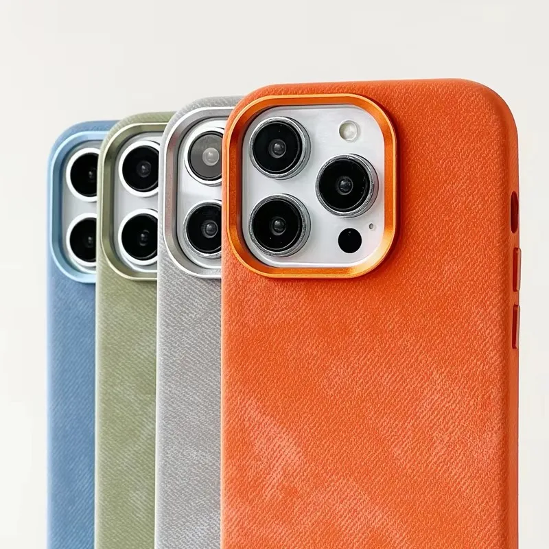 

Luxury Flannel Wireless Charging MagSafe Phone Case For iPhone 16pro max 14 15 Pro 13 16 Alloy Lens Protective Fabric Hard Cover