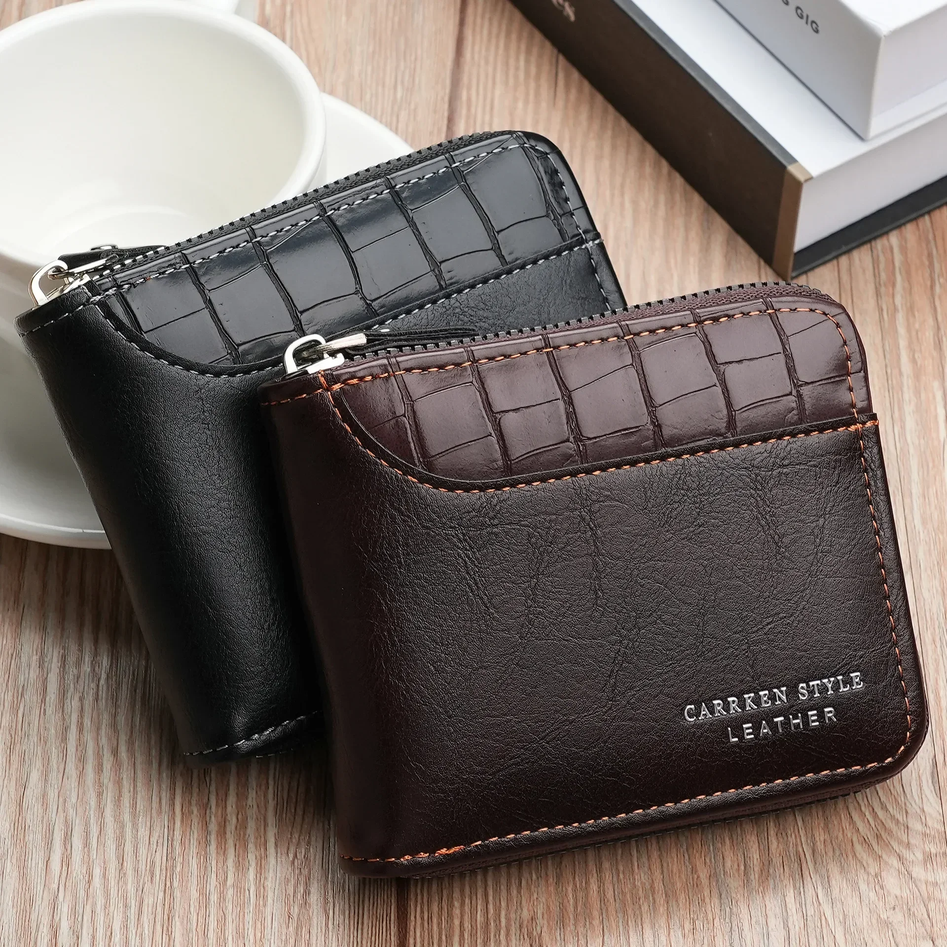 Leather Men's Wallet Luxury Mens Purse Male Zipper Card Holders with Coin Pocket Rfid Wallets Gifts for Men Money Bag