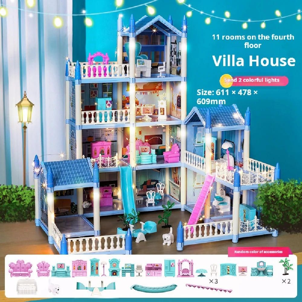 Popular Toy 3d Assembly Diy Mini Toy House Accessories Villa Princess Castle Led Lights Girl Birthday Gift Assembly Toy House