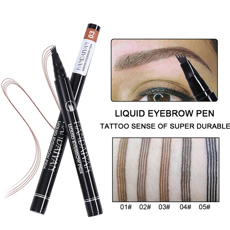 Eyebrow Pencil, 4 Tip Microblade Eyebrow Pen, Smudge-Proof Brow Pen, Waterproof Eyebrow Pencil, Long-Lasting Natural Eye Brow