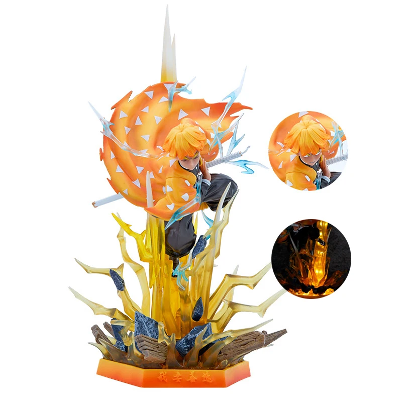 Demon Slayer Figure Agatsuma Zenitsu Double-Headed Luminescable 35cm Anime Statue Pvc Action Figurine Decoration Model Toys Gift